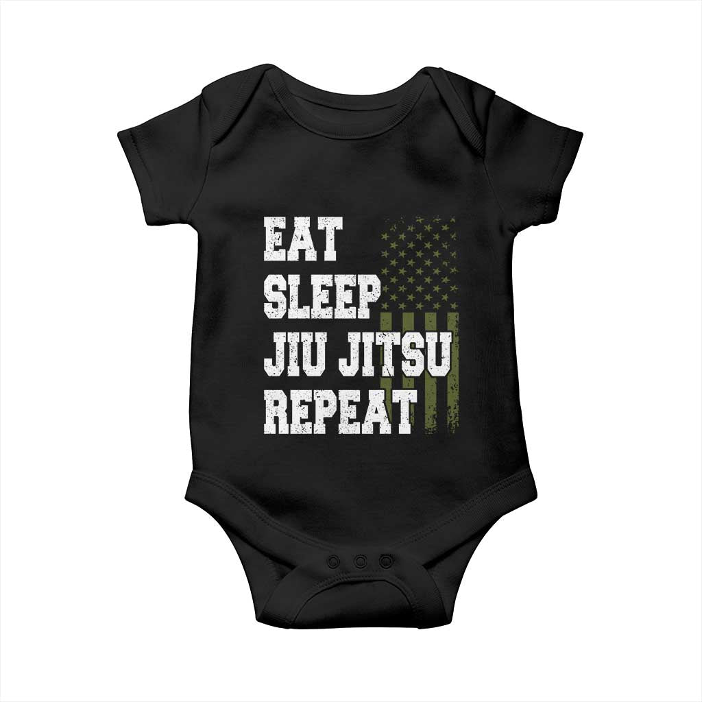 Eat Sleep Jiu Jitsu Repeat Baby Onesie Cool JiuJitsu BJJ American Flag - Wonder Print Shop