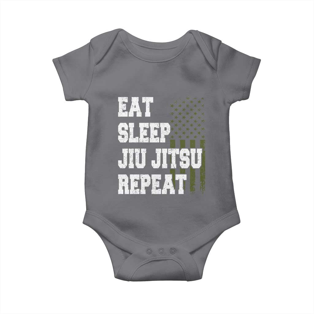 Eat Sleep Jiu Jitsu Repeat Baby Onesie Cool JiuJitsu BJJ American Flag - Wonder Print Shop