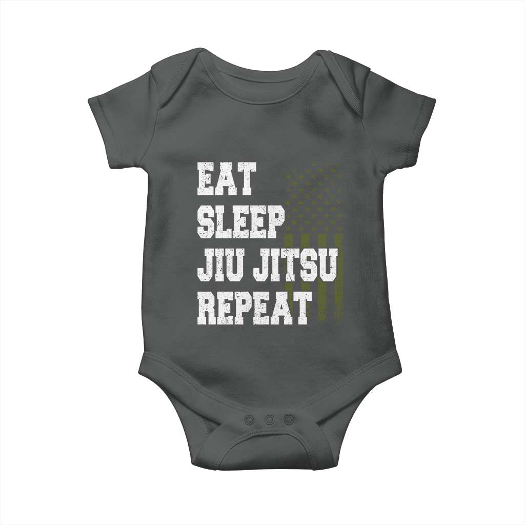 Eat Sleep Jiu Jitsu Repeat Baby Onesie Cool JiuJitsu BJJ American Flag - Wonder Print Shop