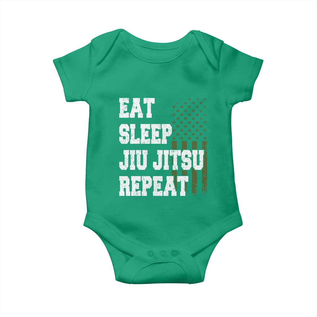 Eat Sleep Jiu Jitsu Repeat Baby Onesie Cool JiuJitsu BJJ American Flag - Wonder Print Shop