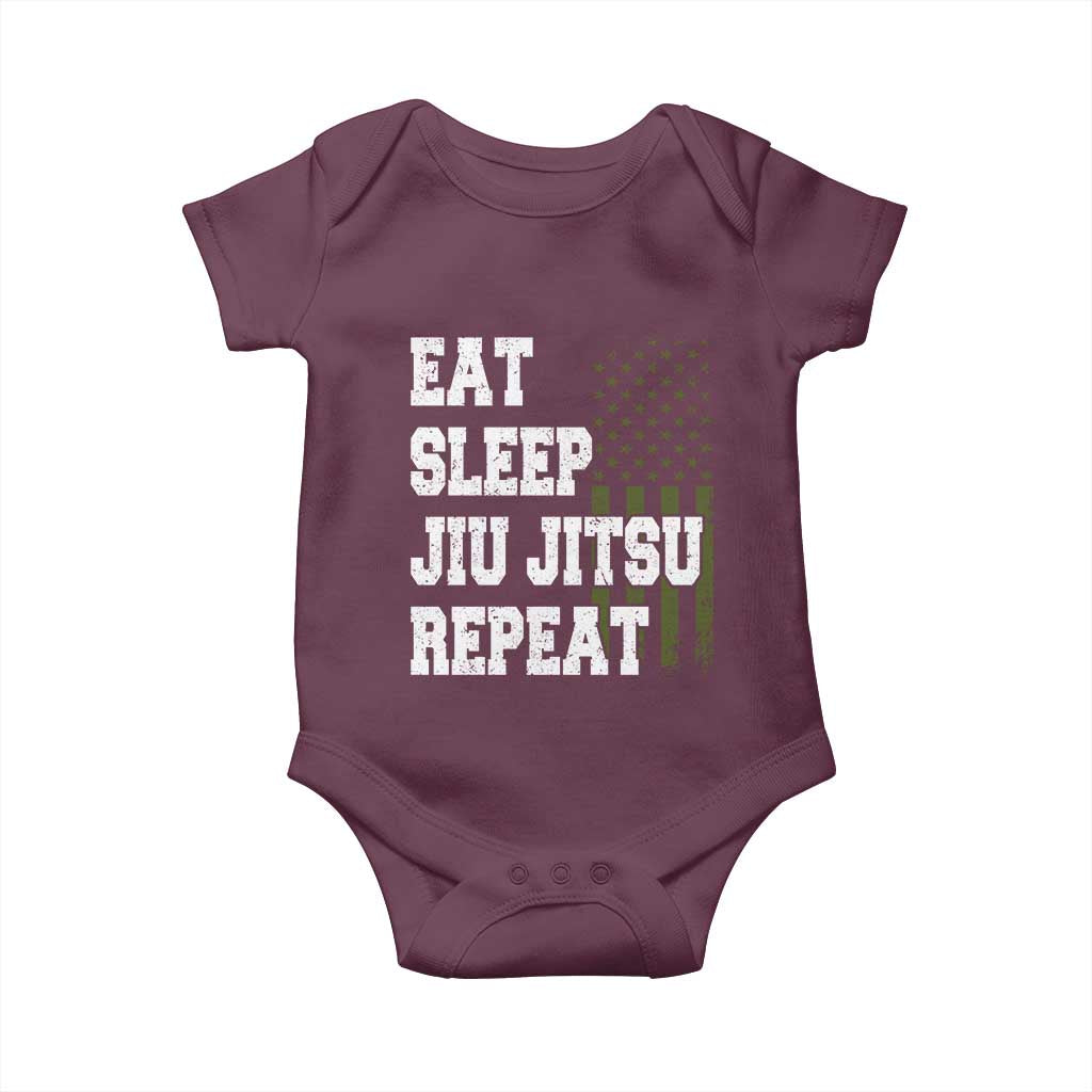 Eat Sleep Jiu Jitsu Repeat Baby Onesie Cool JiuJitsu BJJ American Flag - Wonder Print Shop