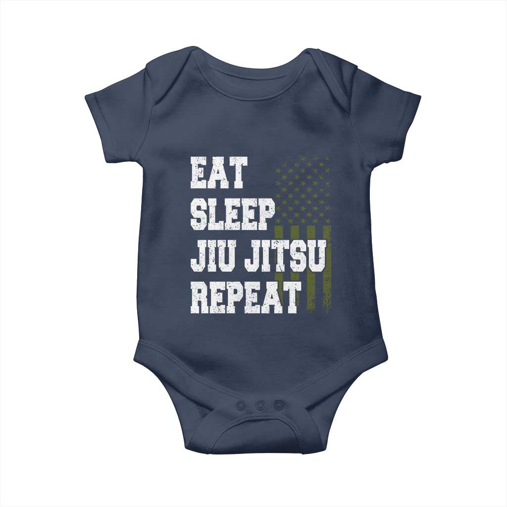 Eat Sleep Jiu Jitsu Repeat Baby Onesie Cool JiuJitsu BJJ American Flag - Wonder Print Shop