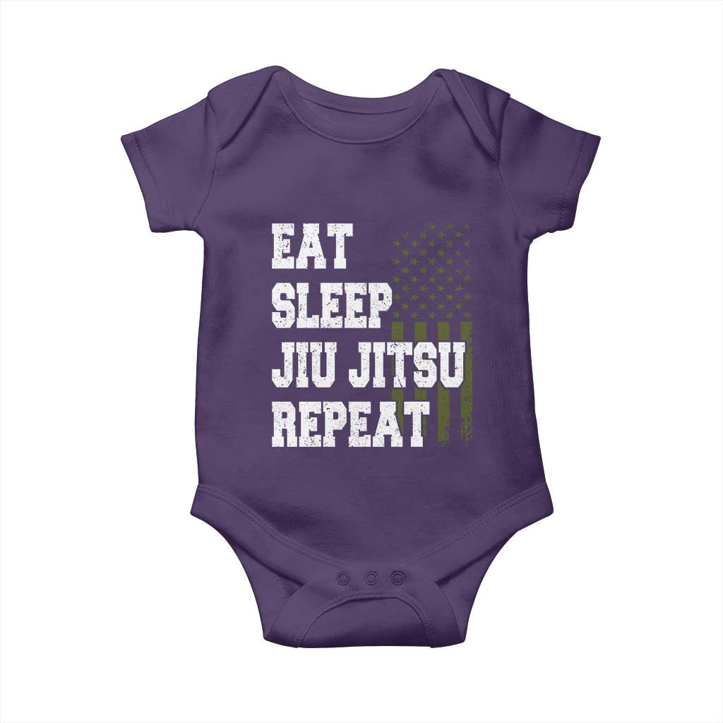 Eat Sleep Jiu Jitsu Repeat Baby Onesie Cool JiuJitsu BJJ American Flag - Wonder Print Shop