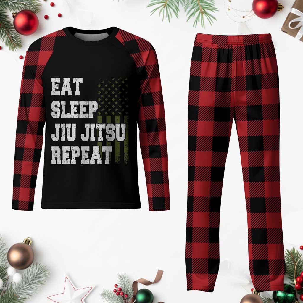Eat Sleep Jiu Jitsu Repeat Plaid Pajama Set Cool JiuJitsu BJJ American Flag - Wonder Print Shop