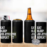 Eat Sleep Jiu Jitsu Repeat 4 in 1 Can Cooler Tumbler Cool JiuJitsu BJJ American Flag - Wonder Print Shop