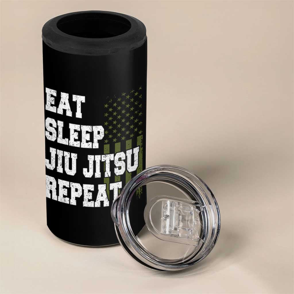 Eat Sleep Jiu Jitsu Repeat 4 in 1 Can Cooler Tumbler Cool JiuJitsu BJJ American Flag - Wonder Print Shop