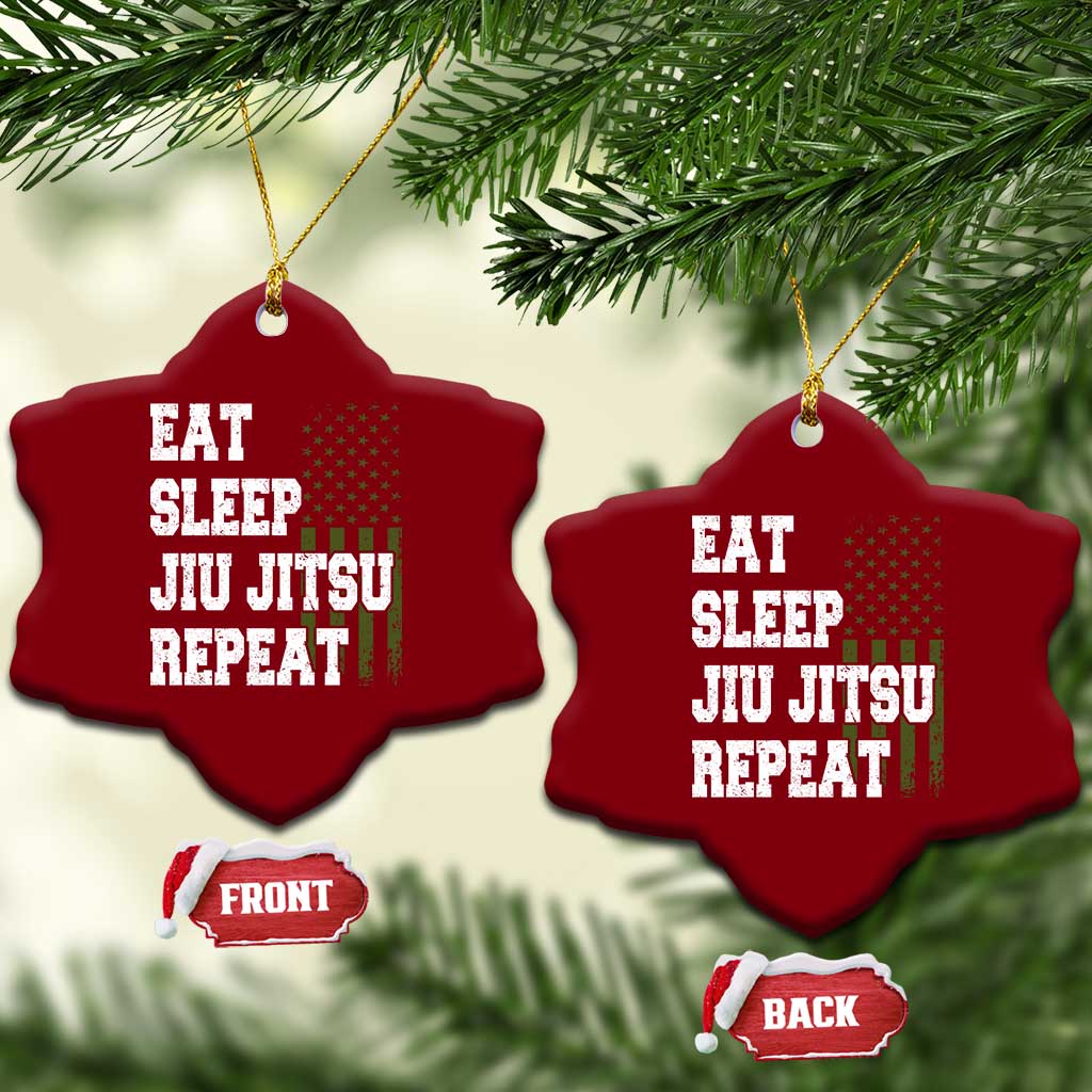 Eat Sleep Jiu Jitsu Repeat Ceramic Ornament Cool JiuJitsu BJJ American Flag - Wonder Print Shop