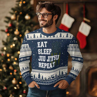 Eat Sleep Jiu Jitsu Repeat Ugly Christmas Sweater Cool JiuJitsu BJJ American Flag - Wonder Print Shop