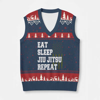 Eat Sleep Jiu Jitsu Repeat V-Neck Knit Sweater Vest Cool JiuJitsu BJJ American Flag - Wonder Print Shop