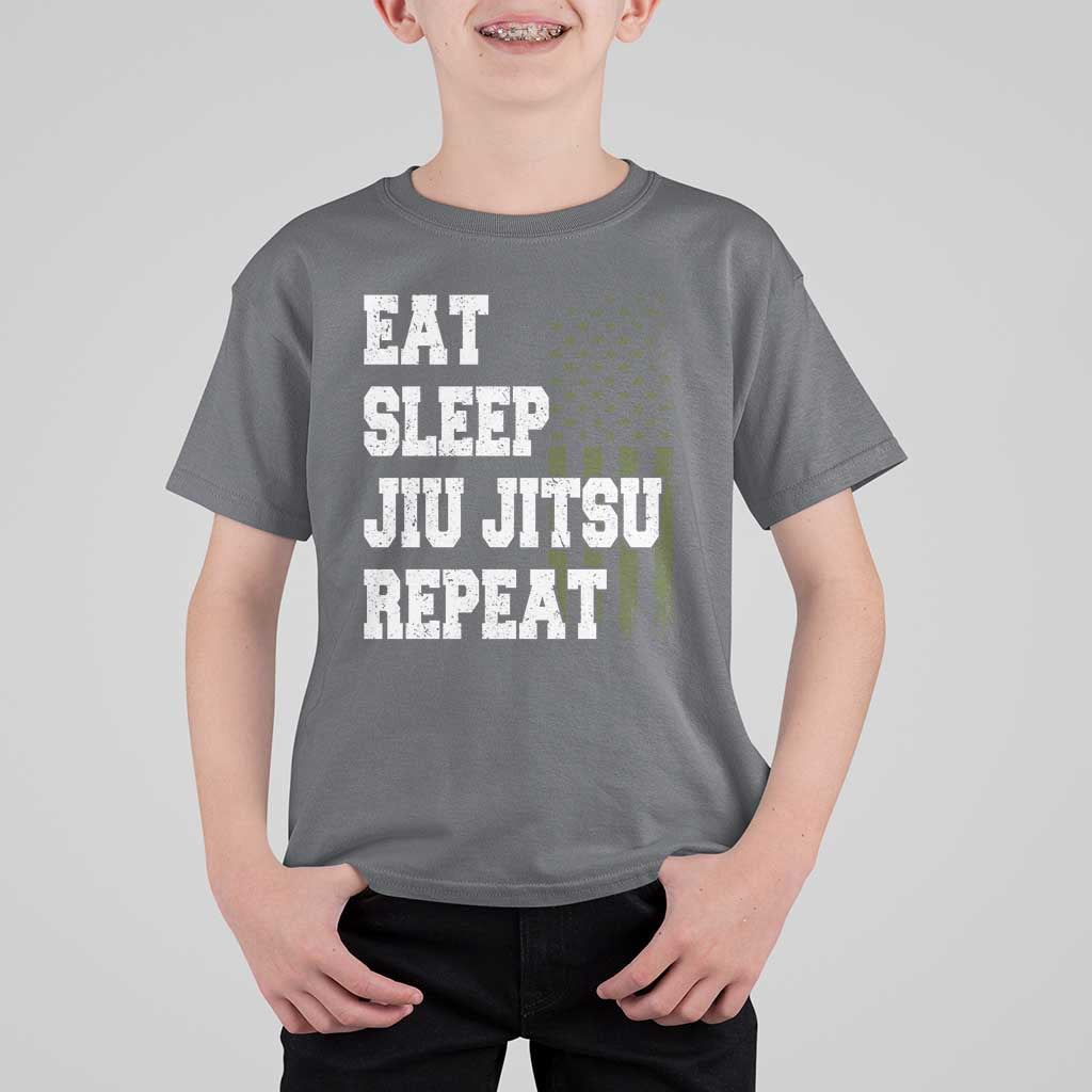 Eat Sleep Jiu Jitsu Repeat T Shirt For Kid Cool JiuJitsu BJJ American Flag - Wonder Print Shop