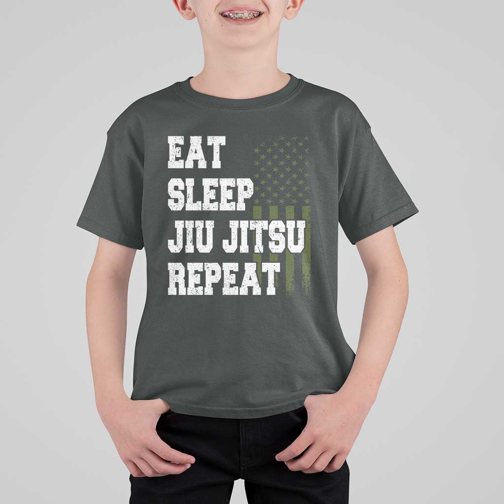 Eat Sleep Jiu Jitsu Repeat T Shirt For Kid Cool JiuJitsu BJJ American Flag - Wonder Print Shop