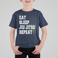 Eat Sleep Jiu Jitsu Repeat T Shirt For Kid Cool JiuJitsu BJJ American Flag - Wonder Print Shop