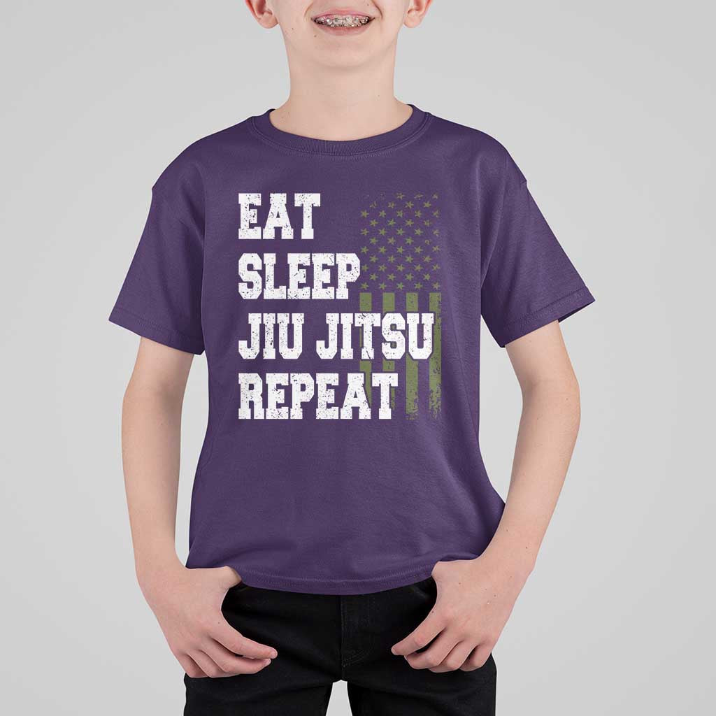 Eat Sleep Jiu Jitsu Repeat T Shirt For Kid Cool JiuJitsu BJJ American Flag - Wonder Print Shop
