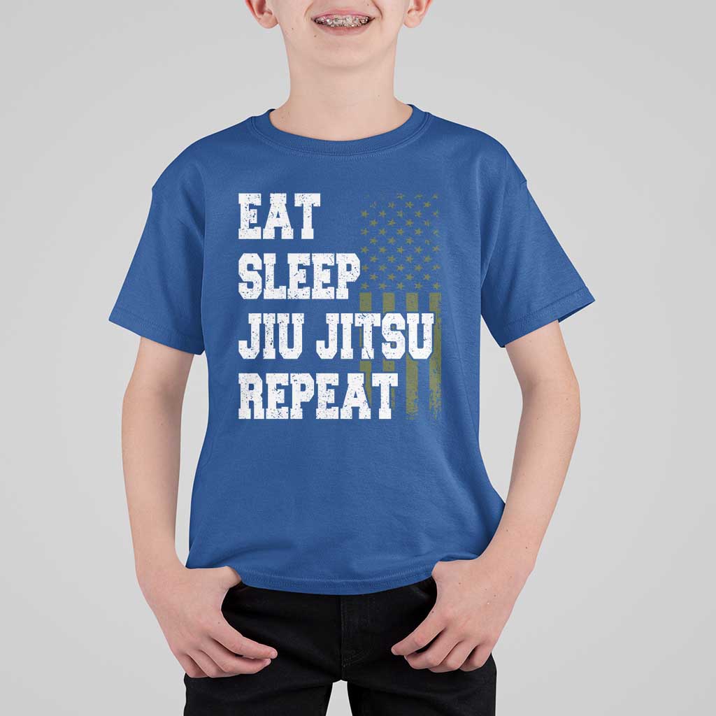 Eat Sleep Jiu Jitsu Repeat T Shirt For Kid Cool JiuJitsu BJJ American Flag - Wonder Print Shop