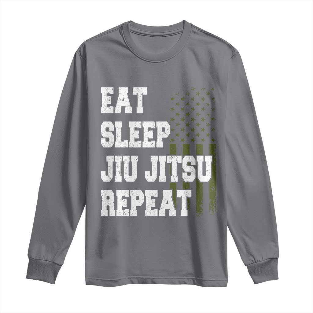 Eat Sleep Jiu Jitsu Repeat Long Sleeve Shirt Cool JiuJitsu BJJ American Flag - Wonder Print Shop