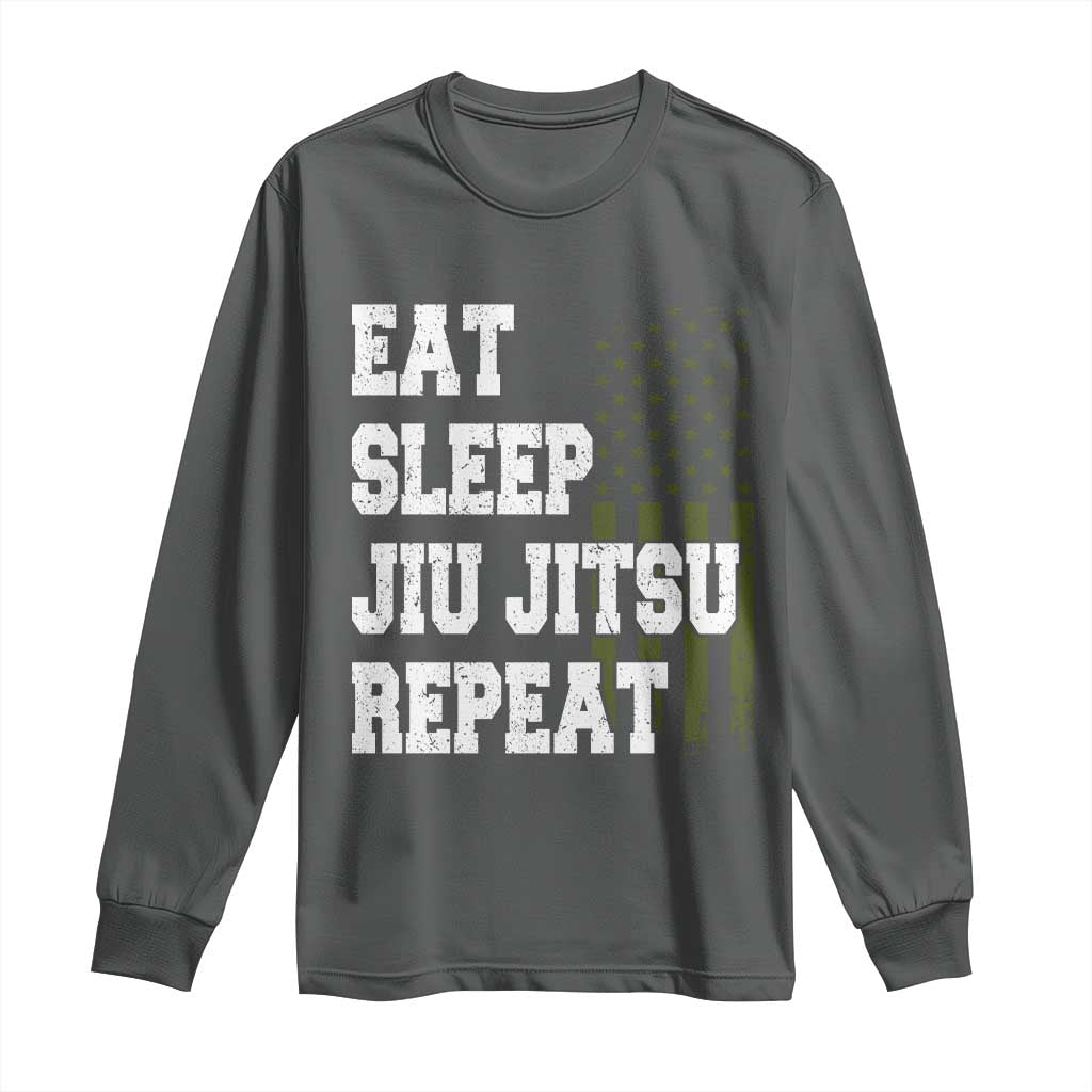 Eat Sleep Jiu Jitsu Repeat Long Sleeve Shirt Cool JiuJitsu BJJ American Flag - Wonder Print Shop
