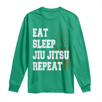 Eat Sleep Jiu Jitsu Repeat Long Sleeve Shirt Cool JiuJitsu BJJ American Flag - Wonder Print Shop