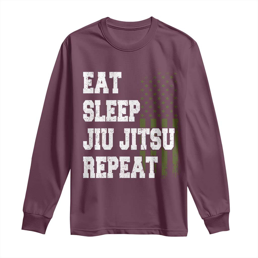 Eat Sleep Jiu Jitsu Repeat Long Sleeve Shirt Cool JiuJitsu BJJ American Flag - Wonder Print Shop