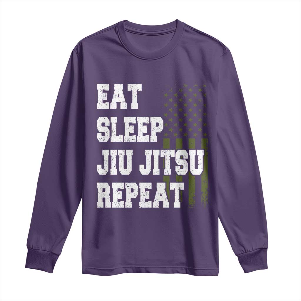 Eat Sleep Jiu Jitsu Repeat Long Sleeve Shirt Cool JiuJitsu BJJ American Flag - Wonder Print Shop