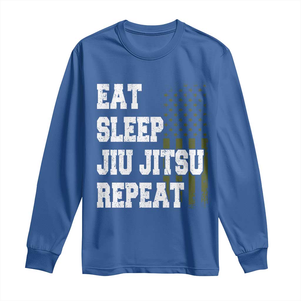 Eat Sleep Jiu Jitsu Repeat Long Sleeve Shirt Cool JiuJitsu BJJ American Flag - Wonder Print Shop