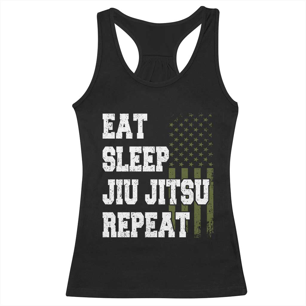 Eat Sleep Jiu Jitsu Repeat Racerback Tank Top Cool JiuJitsu BJJ American Flag - Wonder Print Shop