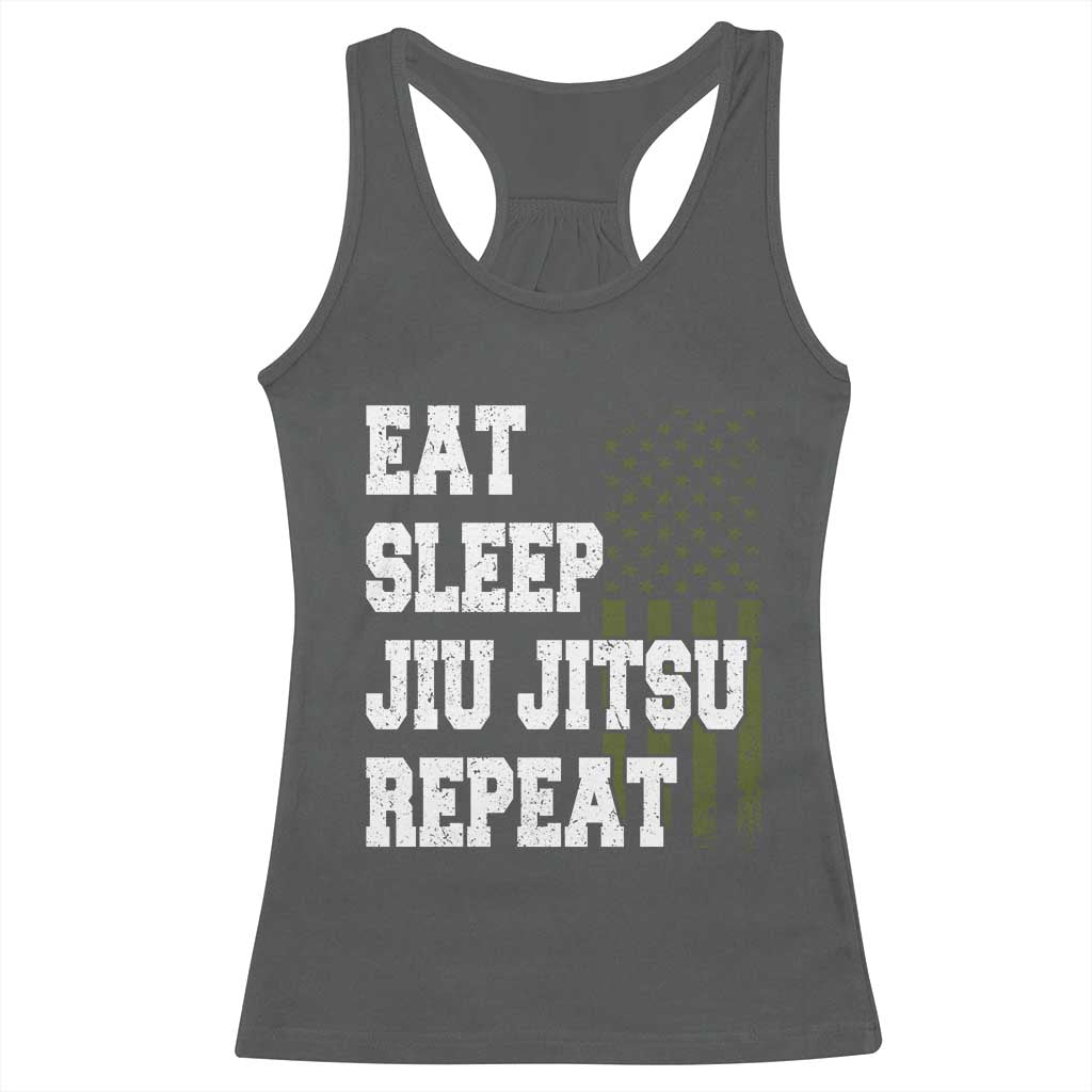 Eat Sleep Jiu Jitsu Repeat Racerback Tank Top Cool JiuJitsu BJJ American Flag - Wonder Print Shop