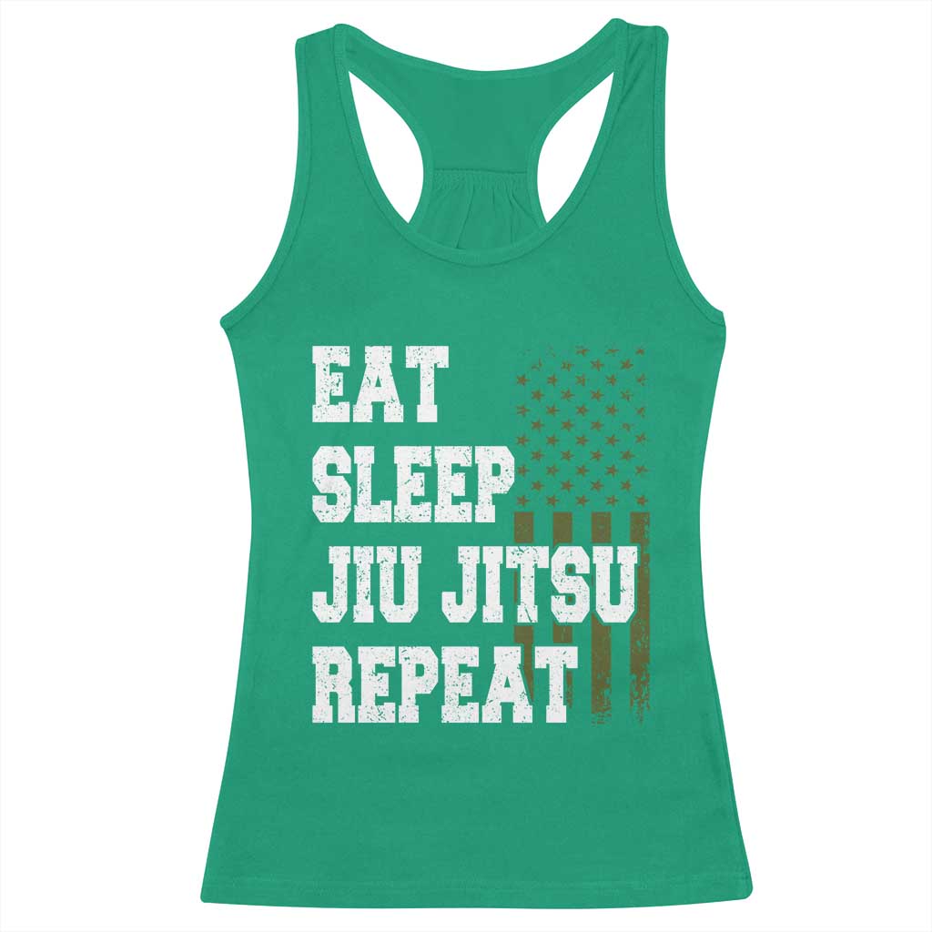 Eat Sleep Jiu Jitsu Repeat Racerback Tank Top Cool JiuJitsu BJJ American Flag - Wonder Print Shop