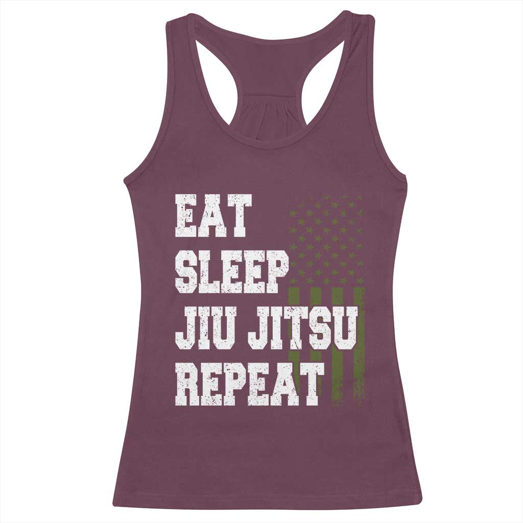 Eat Sleep Jiu Jitsu Repeat Racerback Tank Top Cool JiuJitsu BJJ American Flag - Wonder Print Shop