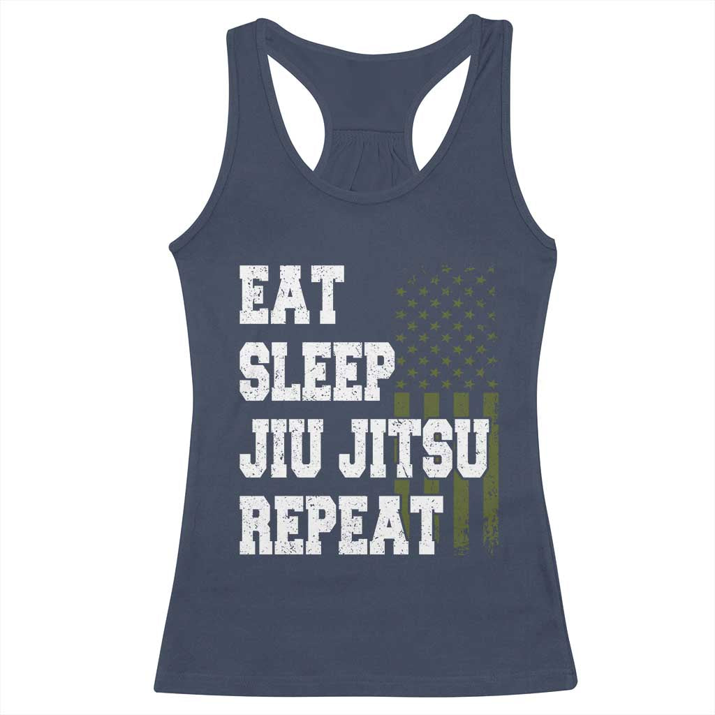 Eat Sleep Jiu Jitsu Repeat Racerback Tank Top Cool JiuJitsu BJJ American Flag - Wonder Print Shop