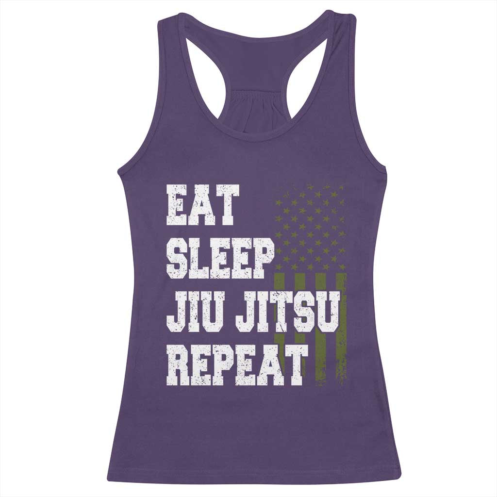 Eat Sleep Jiu Jitsu Repeat Racerback Tank Top Cool JiuJitsu BJJ American Flag - Wonder Print Shop