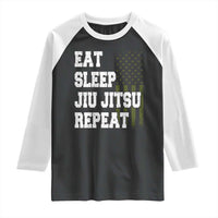 Eat Sleep Jiu Jitsu Repeat Raglan Shirt Cool JiuJitsu BJJ American Flag - Wonder Print Shop