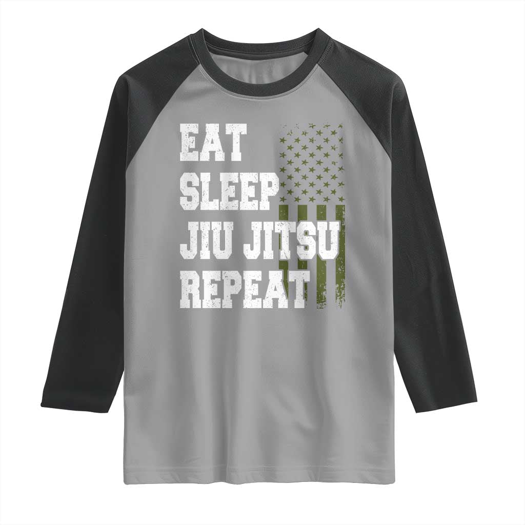 Eat Sleep Jiu Jitsu Repeat Raglan Shirt Cool JiuJitsu BJJ American Flag - Wonder Print Shop