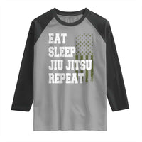 Eat Sleep Jiu Jitsu Repeat Raglan Shirt Cool JiuJitsu BJJ American Flag - Wonder Print Shop