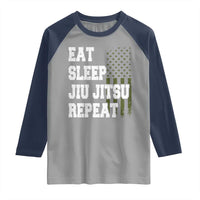 Eat Sleep Jiu Jitsu Repeat Raglan Shirt Cool JiuJitsu BJJ American Flag - Wonder Print Shop