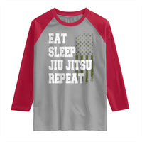 Eat Sleep Jiu Jitsu Repeat Raglan Shirt Cool JiuJitsu BJJ American Flag - Wonder Print Shop