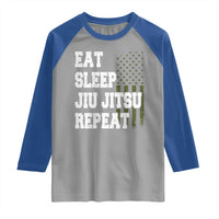 Eat Sleep Jiu Jitsu Repeat Raglan Shirt Cool JiuJitsu BJJ American Flag - Wonder Print Shop