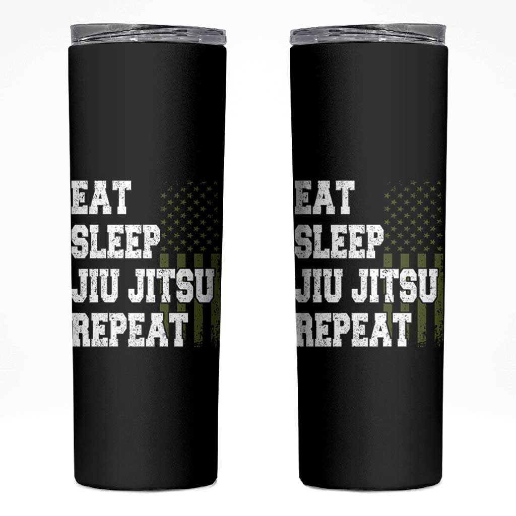 Eat Sleep Jiu Jitsu Repeat Skinny Tumbler Cool JiuJitsu BJJ American Flag - Wonder Print Shop
