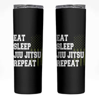 Eat Sleep Jiu Jitsu Repeat Skinny Tumbler Cool JiuJitsu BJJ American Flag - Wonder Print Shop