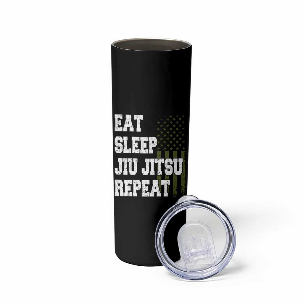 Eat Sleep Jiu Jitsu Repeat Skinny Tumbler Cool JiuJitsu BJJ American Flag - Wonder Print Shop