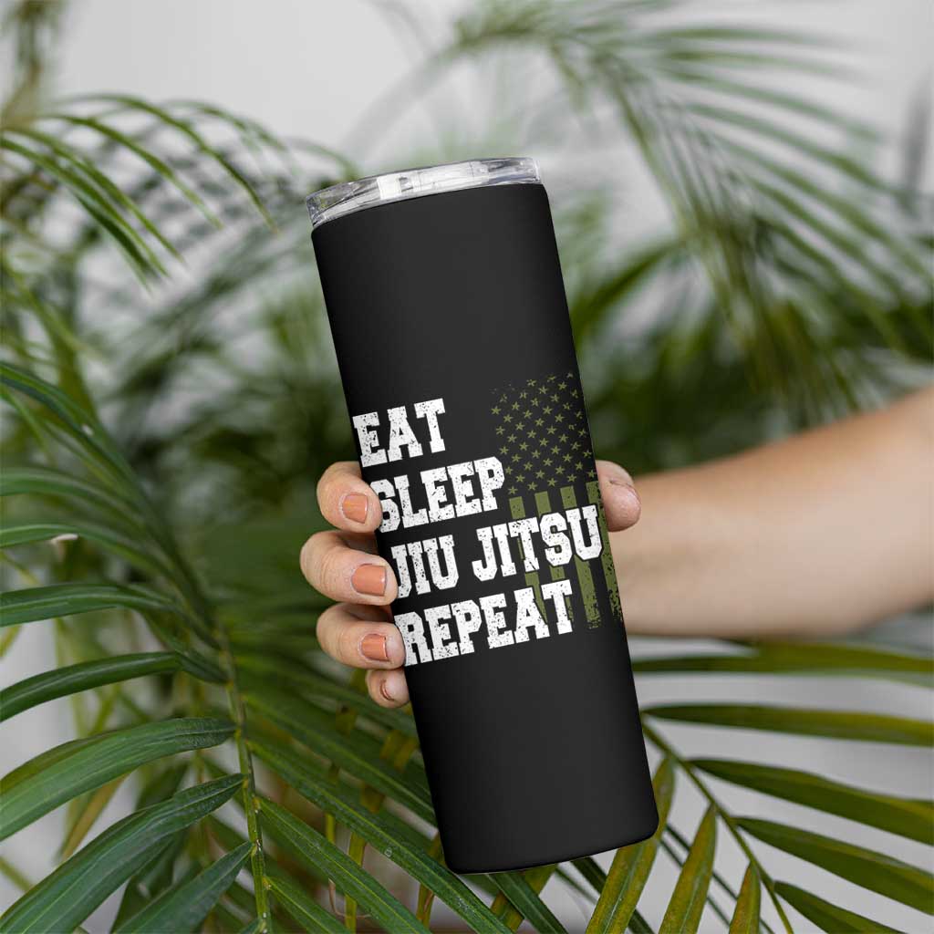 Eat Sleep Jiu Jitsu Repeat Skinny Tumbler Cool JiuJitsu BJJ American Flag - Wonder Print Shop