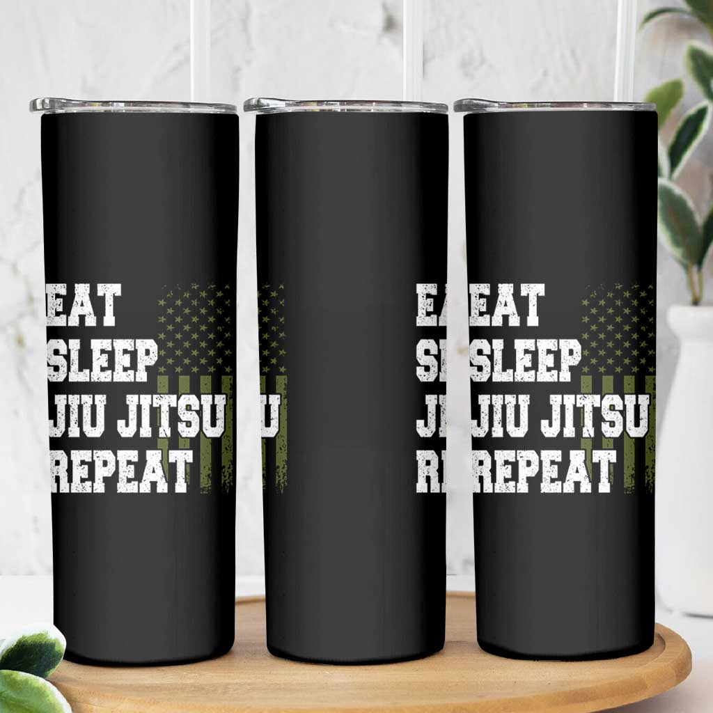 Eat Sleep Jiu Jitsu Repeat Skinny Tumbler Cool JiuJitsu BJJ American Flag - Wonder Print Shop