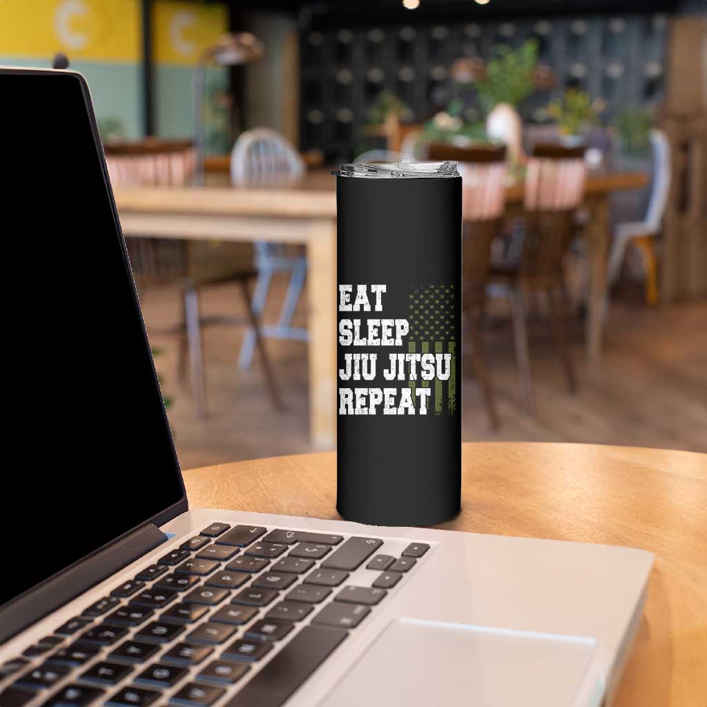 Eat Sleep Jiu Jitsu Repeat Skinny Tumbler Cool JiuJitsu BJJ American Flag - Wonder Print Shop