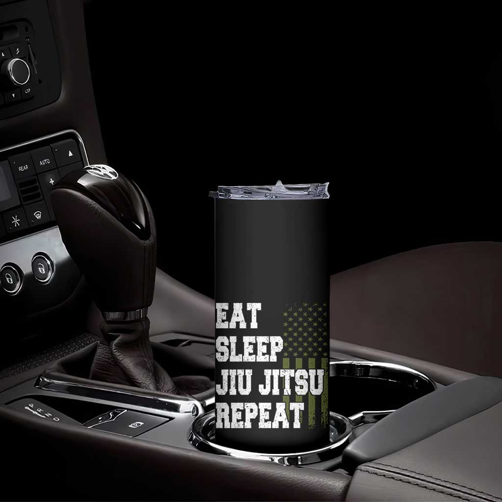 Eat Sleep Jiu Jitsu Repeat Skinny Tumbler Cool JiuJitsu BJJ American Flag - Wonder Print Shop