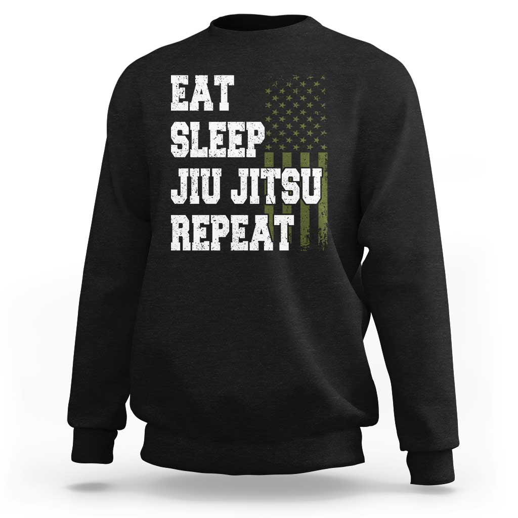 Eat Sleep Jiu Jitsu Repeat Sweatshirt Cool JiuJitsu BJJ American Flag - Wonder Print Shop