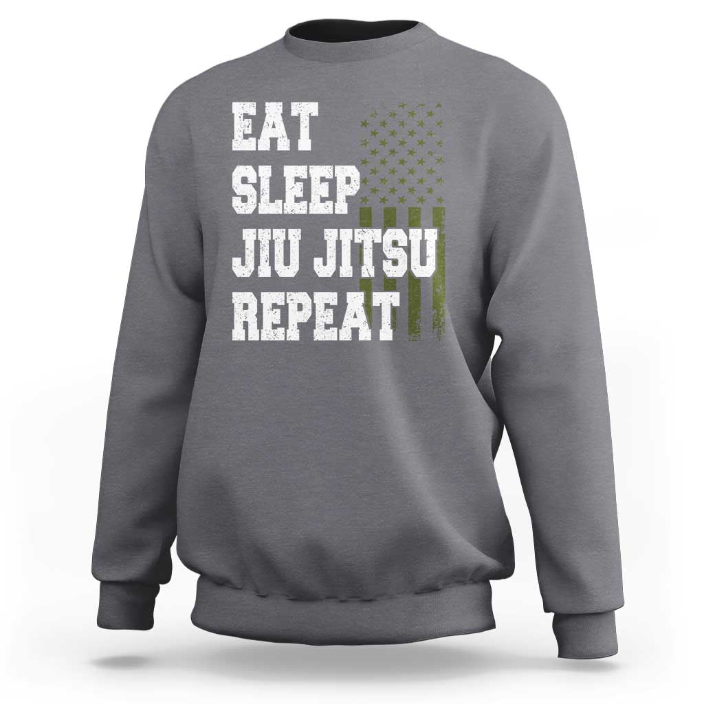 Eat Sleep Jiu Jitsu Repeat Sweatshirt Cool JiuJitsu BJJ American Flag - Wonder Print Shop