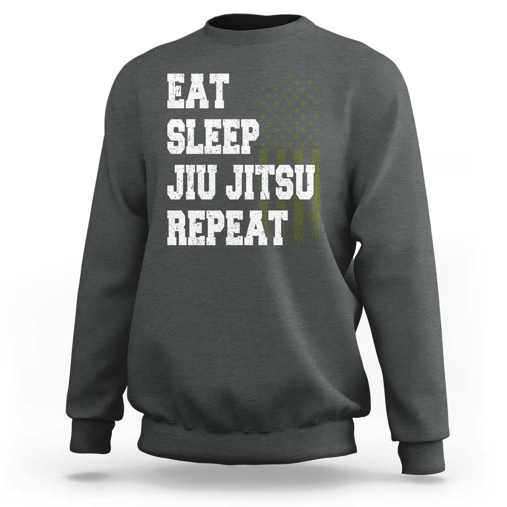Eat Sleep Jiu Jitsu Repeat Sweatshirt Cool JiuJitsu BJJ American Flag - Wonder Print Shop