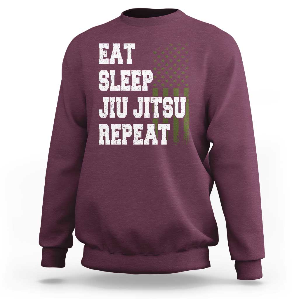Eat Sleep Jiu Jitsu Repeat Sweatshirt Cool JiuJitsu BJJ American Flag - Wonder Print Shop