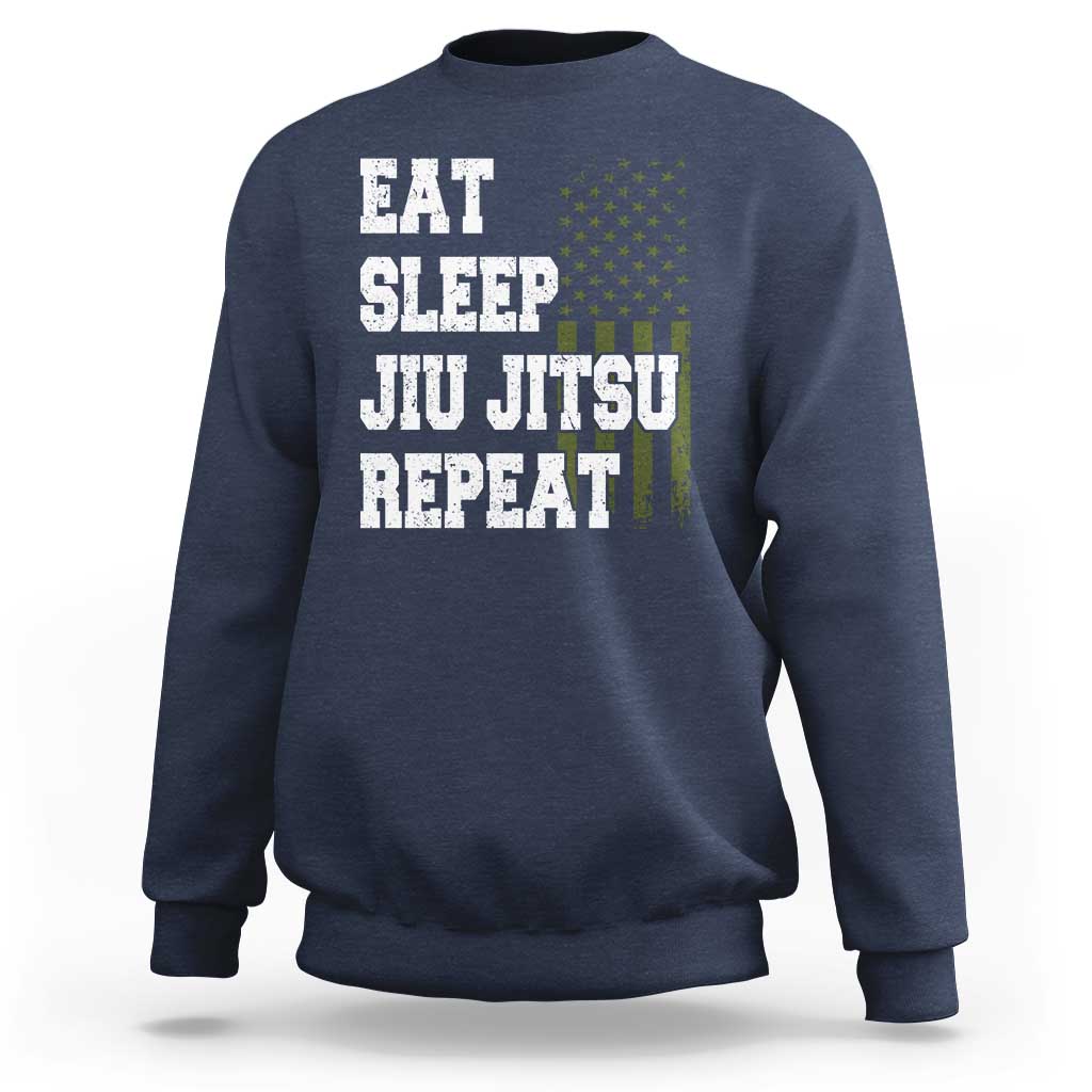 Eat Sleep Jiu Jitsu Repeat Sweatshirt Cool JiuJitsu BJJ American Flag - Wonder Print Shop