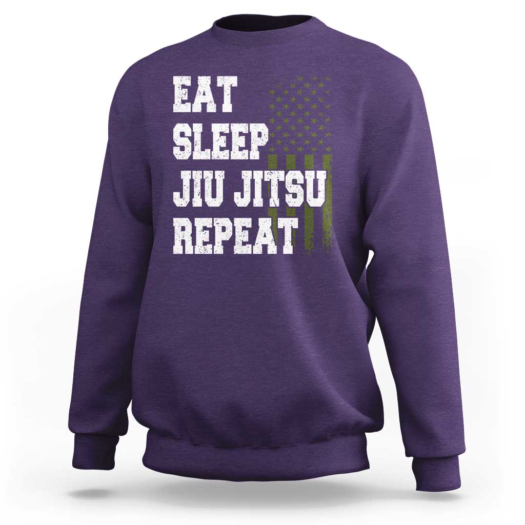 Eat Sleep Jiu Jitsu Repeat Sweatshirt Cool JiuJitsu BJJ American Flag - Wonder Print Shop