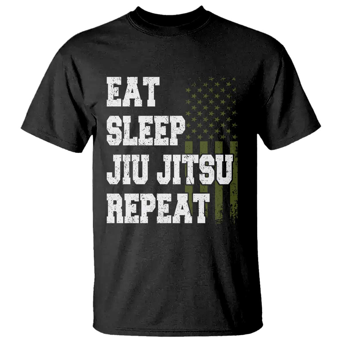 Eat Sleep Jiu Jitsu Repeat T Shirt Cool JiuJitsu BJJ American Flag - Wonder Print Shop